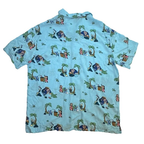 Disney Lilo & Stitch Blue Hawaiian Beach Scenes Button Up Shirt Men's MEDIUM - Picture 2 of 8